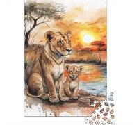 Puzzle 1000 pièces pour adultes, jeu de puzzle avec lionne et chiot, puzzle en papier familial, puzzle de défi mental, 1000 pièces (38 x 26 cm)