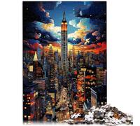Puzzle 1000 pièces pour Adultes, Jeu de Quiz Dynamique avec Vue sur la Ville, avec pièces de Formes aléatoires entièrement emboîtables, 14,96 po x 20,47 po