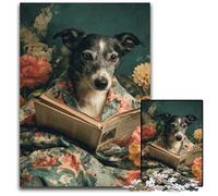 Puzzle 1000 pièces pour Adultes, Jeu éducatif en Bois avec Affiche et fiche de Questions, Motif Chien lisant, à partir de 14 Ans, 50x75cm