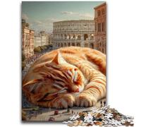 Puzzle 1000 pièces pour Adultes, Jeu Familial avec Chat Orange endormi, Anti-Stress, défi Difficile, adapté aux Couples, 26x38cm