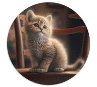 Puzzle 1000 pièces pour Adultes, Joli Chat, Puzzle Rond 1000 pièces, idéal comme Cadeau de Vacances ou décoration d'intérieur, 67,5 x 67,5 cm