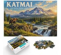 Puzzle 1000 pièces pour Adultes, Katmai National Park Travel Poster | Comme idée cadeau de Noël : ce puzzle 1000 pièces adulte se prête à un moment partagé pendant les fêtes.