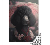 Puzzle 1000 Pièces pour Adultes Kimono Caniche Planche en Bois 1000 Pièces Jeux de Relaxation Puzzle d'Ingéniosité (75x50cm)