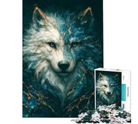 Puzzle 1000 pièces pour Adultes Kintsugi Esprit du Loup Bleu et Or Motif Difficile à Assembler décoration intérieure Jouet à partir de 14 Ans 50x75cm