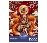 Puzzle 1000 Pièces pour Adultes Kitsune in Kimono with Cherry Blossoms Puzzle Casse-tête Jeu De Réflexion Cadeau pour Femmes Difficile Et Stimulant 52x38cm/1000pcs