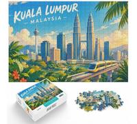 Puzzle 1000 pièces pour Adultes, Kuala Lumpur Skyline with Train | Pour une activité calme après les repas de fête : ce puzzle adulte 1000 pièces offre une activité classique pour Noël.