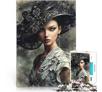 Puzzle 1000 pièces pour Adultes La Dame énigmatique au Chapeau Noir orné Impossible Renforcer l'amour Entre Les Couples 50x70cm