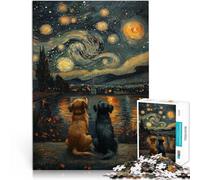 Puzzle 1000 pièces pour Adultes La Nuit étoilée et Les Chiens Jeu Familial Anti-Stress Défi Difficile Cadeau Amusant 52x38cm