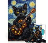 Puzzle 1000 pièces pour Adultes La sérénade de la Nuit étoilée du Chat Jeu de réflexion créatif et Amusant pour Passer Le Temps,Cadeau d'anniversaire (38x26cm)