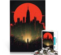 Puzzle 1000 pièces pour Adultes La Ville Rouge du Coucher du Soleil Défi Difficile avec des pièces de Formes aléatoires entièrement imbriquées 52x38cm