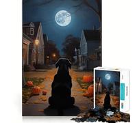 Puzzle 1000 pièces pour Adultes Labrador Noir Halloween Night Street Jeu de réflexion et de logique Idéal pour se détendre et Passer Un Moment agréable Décoration de Noël (38x52cm)