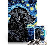 Puzzle 1000 pièces pour Adultes Labrador Retriever Noir Nuit étoilée Jouets à Faire soi-même Renforcer l'amour Entre Les Couples 26x38cm
