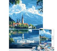 Puzzle 1000 pièces pour Adultes Lac de Bled Slovénie Décoration Murale Cadeau d'anniversaire Jeu éducatif avec pièces de Formes aléatoires Parfaitement emboîtables Dimensions 50x75cm