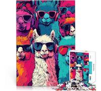 Puzzle 1000 pièces pour Adultes Lamas Cool avec des Lunettes de Soleil Jeu intellectuel Renforcer l'amour Entre Les Couples 38x26cm