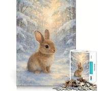 Puzzle 1000 pièces pour Adultes Lapin Aquarelle dans Une forêt d'hiver Jeu de mémoire Amusant Découpe Nette Pièces Robustes Cadeau Unique pour soulager Le Stress (38x26cm)