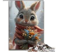 Puzzle 1000 pièces pour Adultes : Lapin avec Fleurs en Bois, pour Les 14 Ans et Plus, 50 x 75 cm, idéal pour Les Anniversaires et Les fêtes.