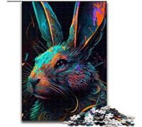 Puzzle 1000 pièces pour Adultes Lapin de Pâques coloré en Bois, pour Noël et Le Nouvel an, Cadeau de Vacances 50x75cm pour Un Jeu interactif en Famille