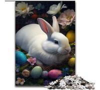 Puzzle 1000 pièces pour Adultes Lapin de Pâques en Bois, Divertissement Relaxant, Cadeau de Noël idéal et décoration d'intérieur(1000 pièces, 50x75cm)