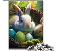 Puzzle 1000 pièces pour Adultes Lapin de Pâques Puzzle Animal en Bois, pour Les Anniversaires, Les Vacances et la décoration intérieure 1000 pièces(50x75cm)