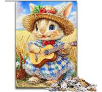 Puzzle 1000 pièces pour Adultes Lapin Jouant de la Guitare Puzzle pour s'amuser en Famille Parfait pour Les Vacances, soirées de Jeux interactives 50X75CM