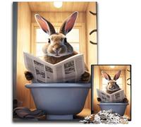 Puzzle 1000 pièces pour Adultes : Lapin lisant Un Journal, Puzzle en Bois, Casse-tête Stimulant pour Adolescents, Jeu interactif et Amusant en Famille, 50x75cm/19,68x29,52 Pouces
