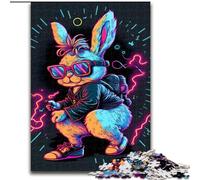 Puzzle 1000 pièces pour Adultes Lapin Néon en Bois, Cadeau pour Hommes et Femmes, idéal pour Tous Les Jours et Occasions spéciales, 50x75cm, pour Anniversaires, fêtes et Autres Occasions spéciales.
