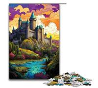 Puzzle 1000 pièces pour Adultes Le psychédélisme coloré du château de Carcassonne Puzzle Familial Amusant avec Affiche et fiche de Questions réponses Assorties 75 x 50 cm