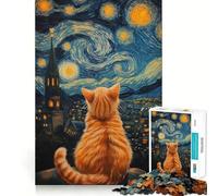 Puzzle 1000 pièces pour Adultes Le Regard étoilé du Chat Casse-tête Amusant et précis, pour se détendre et s'amuser,décoration de Noël (38x52cm)