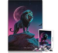Puzzle 1000 pièces pour Adultes Le Roi Lion sous la Lune néon Détendez-Vous en Toute tranquillité Assemblage Stable et découpe précise Dimensions:50x75cm