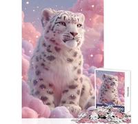 Puzzle 1000 pièces pour Adultes Léopard des neiges dans Les Nuages Roses Jeu à Assembler soi-même Idée Cadeau Jeu passionnant et Anti-Stress Dimensions 38x52cm