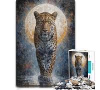 Puzzle 1000 pièces pour Adultes, Leopard Walking in The Rain Under The Moon | Un cadeau pour passionné de puzzles pour les w nds de décembre, parfait pour se détendre.