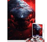 Puzzle 1000 pièces pour Adultes Les Yeux de l'enfer du Requin Jeu Anti-Stress Idée Cadeau Casse-tête avec Poster et fiche de Questions Assortis Dimensions 38x26cm