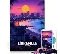 Puzzle 1000 pièces pour Adultes,Libreville,Gabon,Paysage Urbain au Coucher du Soleil Découpe Lisse Activité intellectuelle stimulante,Loisirs et Divertissement Décoration de Noël 50x75cm