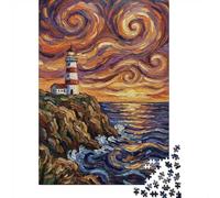 Puzzle 1000 pièces pour Adultes, Lighthouse at Sunset Painting