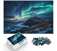 Puzzle 1000 pièces pour Adultes, Lighthouse Under Aurora Borealis | Pour les journées calmes de Noël : ce puzzle 1000 pièces adulte intègre le format l'ensemble du défi aux loisirs d'hiver.