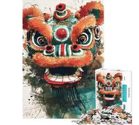 Puzzle 1000 pièces pour Adultes Lion Chinois Puzzle pour Adultes Décoration Murale Niveau Difficile Cadeau Unique pour Un Anniversaire ou Autre Cadeau (Dimensions 38x52cm)