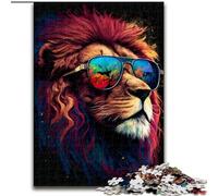 Puzzle 1000 pièces pour Adultes Lion coloré avec Lunettes en Bois, Parfait pour s'amuser en Famille Lors des Anniversaires, Noël 50x75cm Activité de Jeu familiale captivante