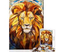 Puzzle 1000 pièces pour Adultes Lion en vitrail Jeu éducatif Idée Cadeau d'anniversaire Jeu Impossible Renforce l'amour au Sein du Couple Dimensions 50x75cm