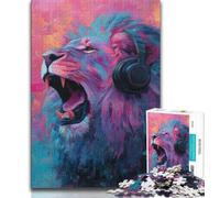 Puzzle 1000 pièces pour Adultes, Lion Portant Un Casque, Jouets éducatifs et Amusants à la Maison, Cadeau d'anniversaire, Cadeau de Voyage 38x52cm