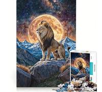 Puzzle 1000 pièces pour Adultes Lion sur Rocher avec Lune et étoiles Jouet à Monter soi-même Course de Vitesse Manuelle avec pièces de Formes aléatoires Parfaitement emboîtables 38x52cm