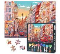 Puzzle 1000 pièces pour adultes London City Panorama - Architecture britannique Paysage urbain - Maisons à motifs Big Ben Tamise Rivière Skyline Puzzle 70 x 50 cm