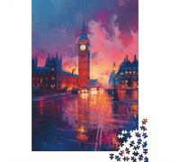 Puzzle 1000 Pièces pour Adultes London Night Lights Reflection-3 Puzzle Adulte Jeu Manuel Vacances À La Maison Passer Le Temps Réduction du Stress Cadeaux 38x26cm/1000pcs