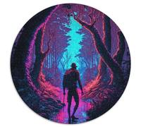 Puzzle 1000 pièces pour Adultes Lost in Neon Woods Puzzle Rond 1000 pièces Idéal pour s'amuser en Famille, se détendre et Offrir des Cadeaux de Vacances 67,5 x 67,5 cm