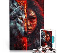 Puzzle 1000 pièces pour Adultes Loup amérindien Rouge Jouets éducatifs d'apprentissage avec Affiche et Feuille de Questions correspondantes 50x70cm