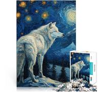 Puzzle 1000 pièces pour Adultes Loup Blanc étoilé Défi Difficile pour soulager Le Stress Offrir en Cadeau à Toute la Famille 38x26cm