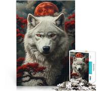 Puzzle 1000 pièces pour Adultes Loup Blanc sous la Lune de Sang Réduction du Stress intéressante Bon Cadeau 75x50cm