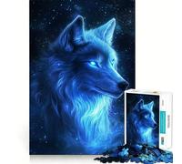 Puzzle 1000 pièces pour Adultes Loup Bleu et étoiles Jeu de réflexion, pour se détendre,Cadeau Amusant pour Un Anniversaire (38x26cm)