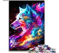 Puzzle 1000 pièces pour Adultes Loup coloré en Bois, idée Cadeau Unique de décoration d'intérieur DIY 50x75cm, Jeu de réflexion pour Adolescents, Cadeau de Vacances idéal