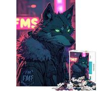 Puzzle 1000 pièces pour Adultes Loup Cyberpunk néon activités Amusantes à la Maison défi Difficile Jouet de décoration pour Les 14 Ans et Plus (50x75cm)