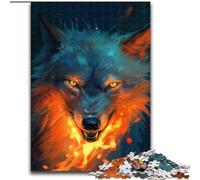 Puzzle 1000 pièces pour Adultes Loup de feu coloré en Bois, Cadeau pour Hommes et Femmes, idéal pour Tous Les Jours et Occasions spéciales, 50x75cm, pour Anniversaires, fêtes